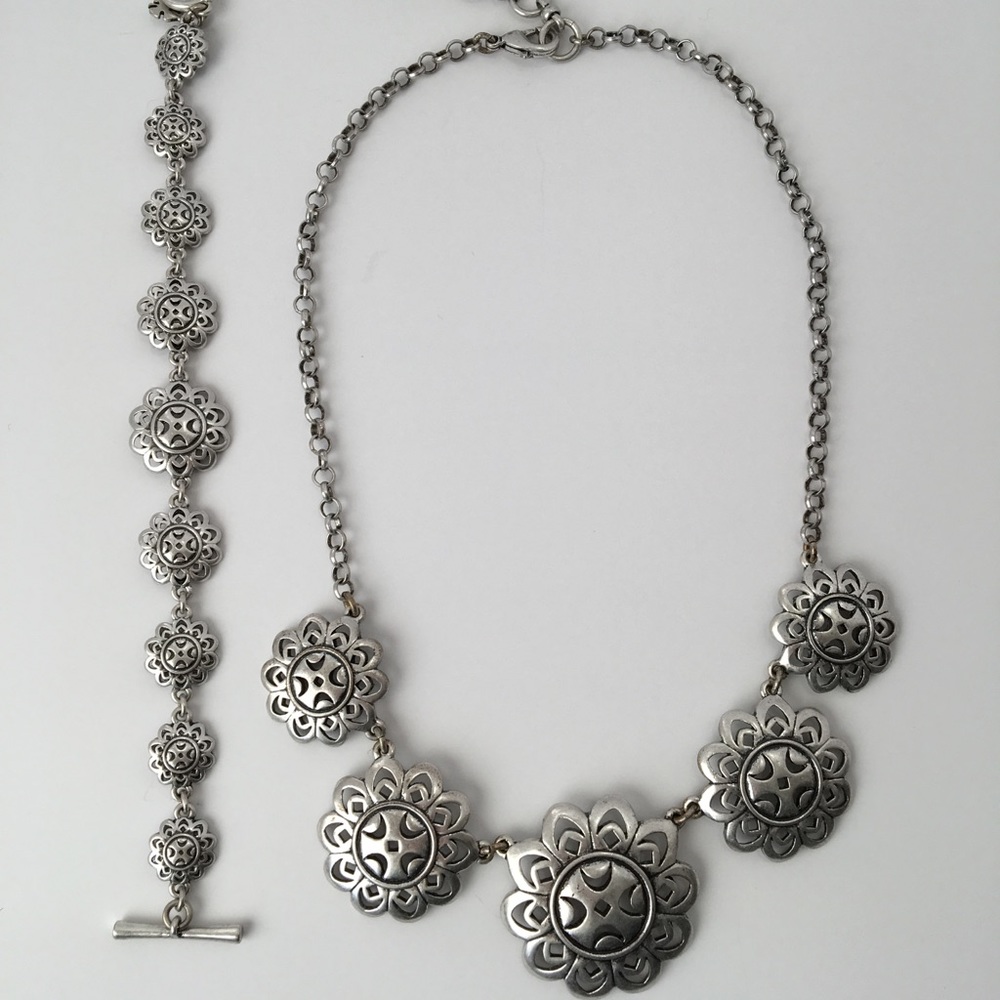 Lucky Brand Flower Link Necklace & Bracelet (EUC)